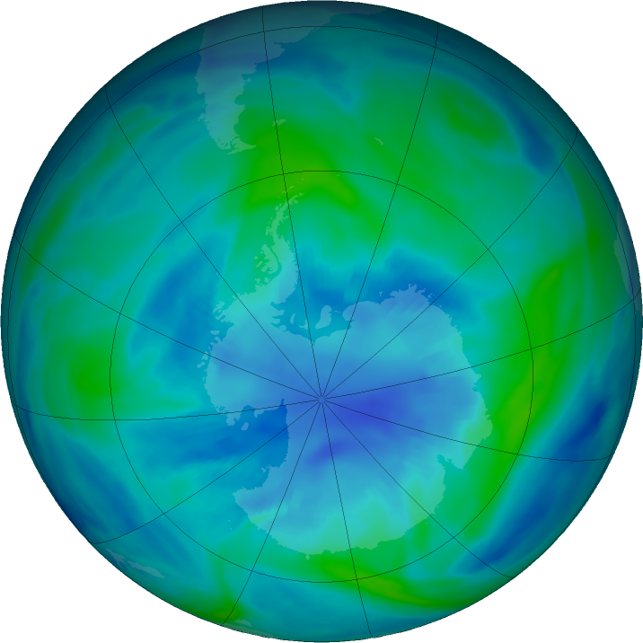 Antarctic ozone map for 09 April 2023